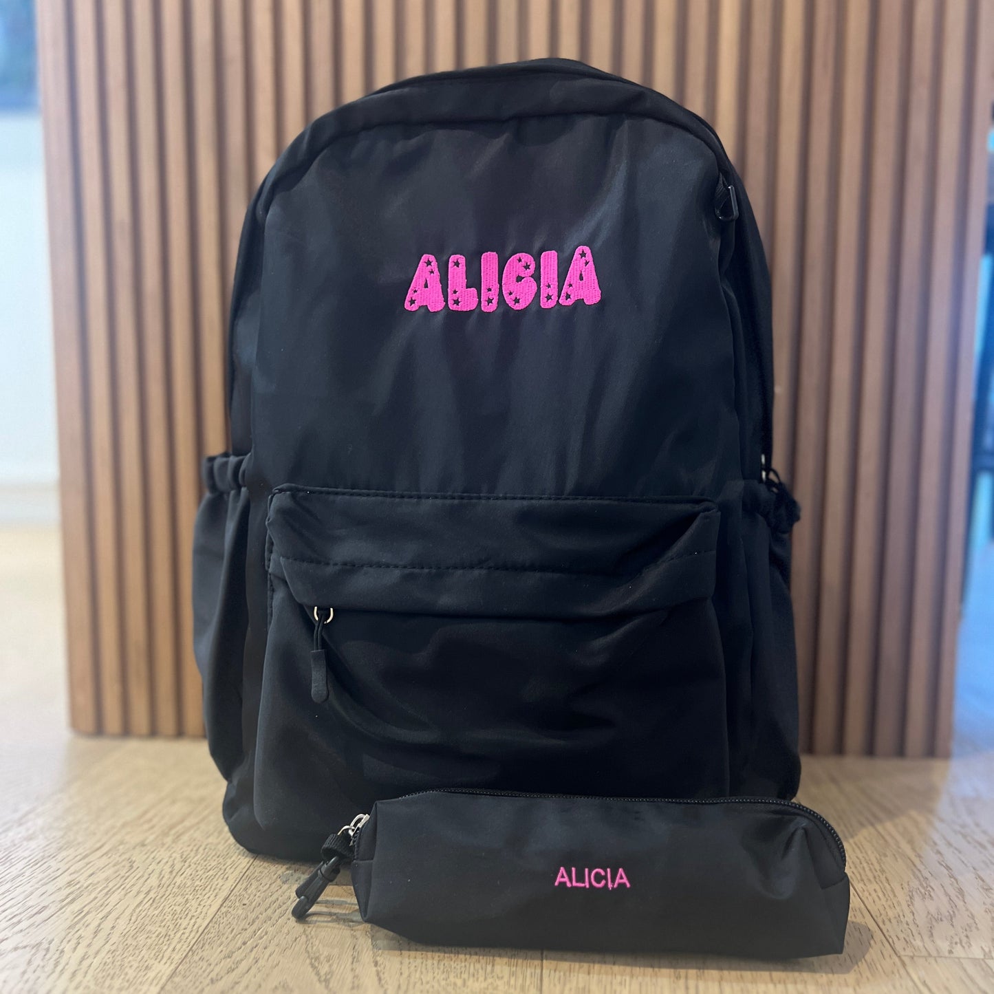 Nylon Big Kids Backpack with Matching Pencil Case | Black or Navy Blue