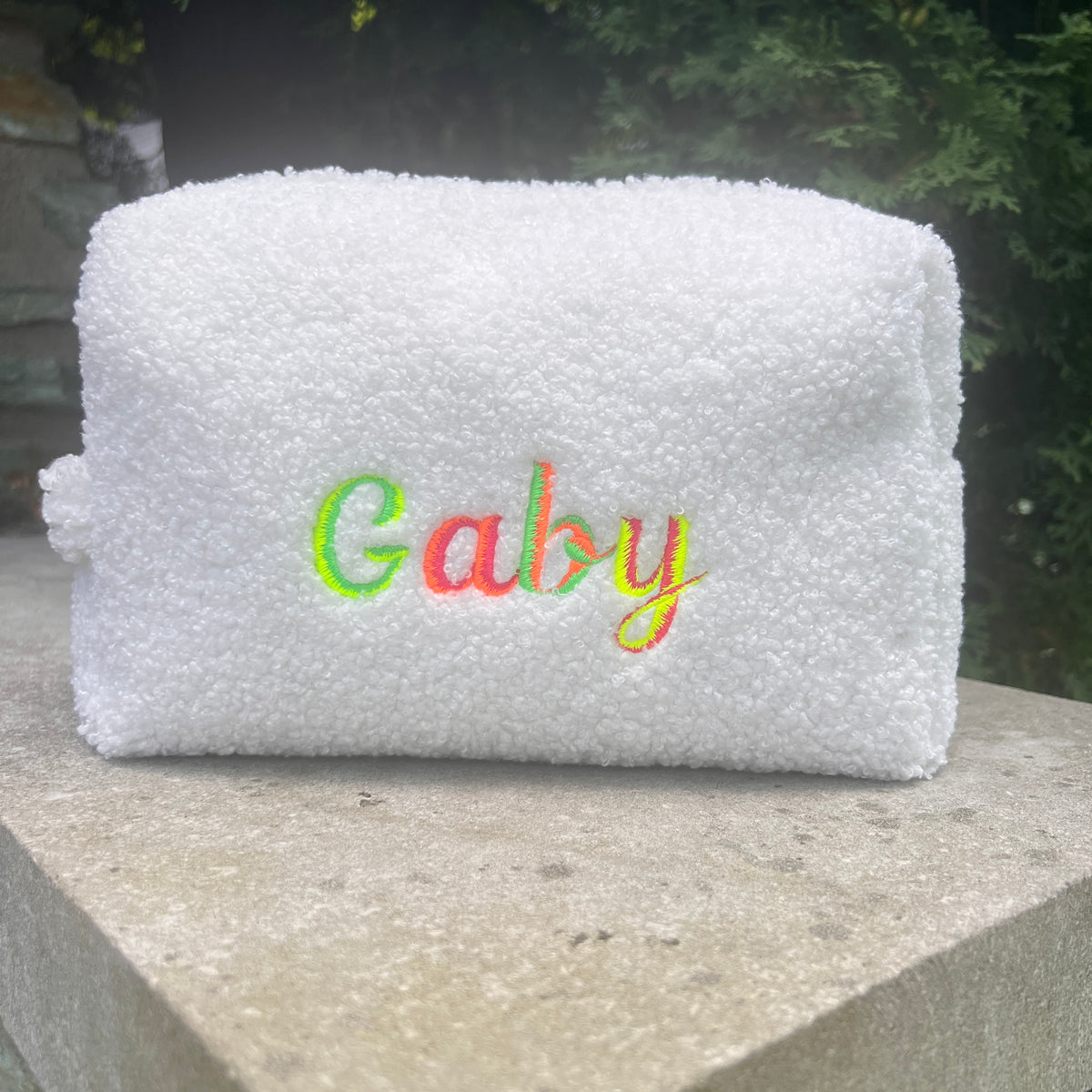 Teddy Boucle Pouch | White or Beige | Machine Embroidery