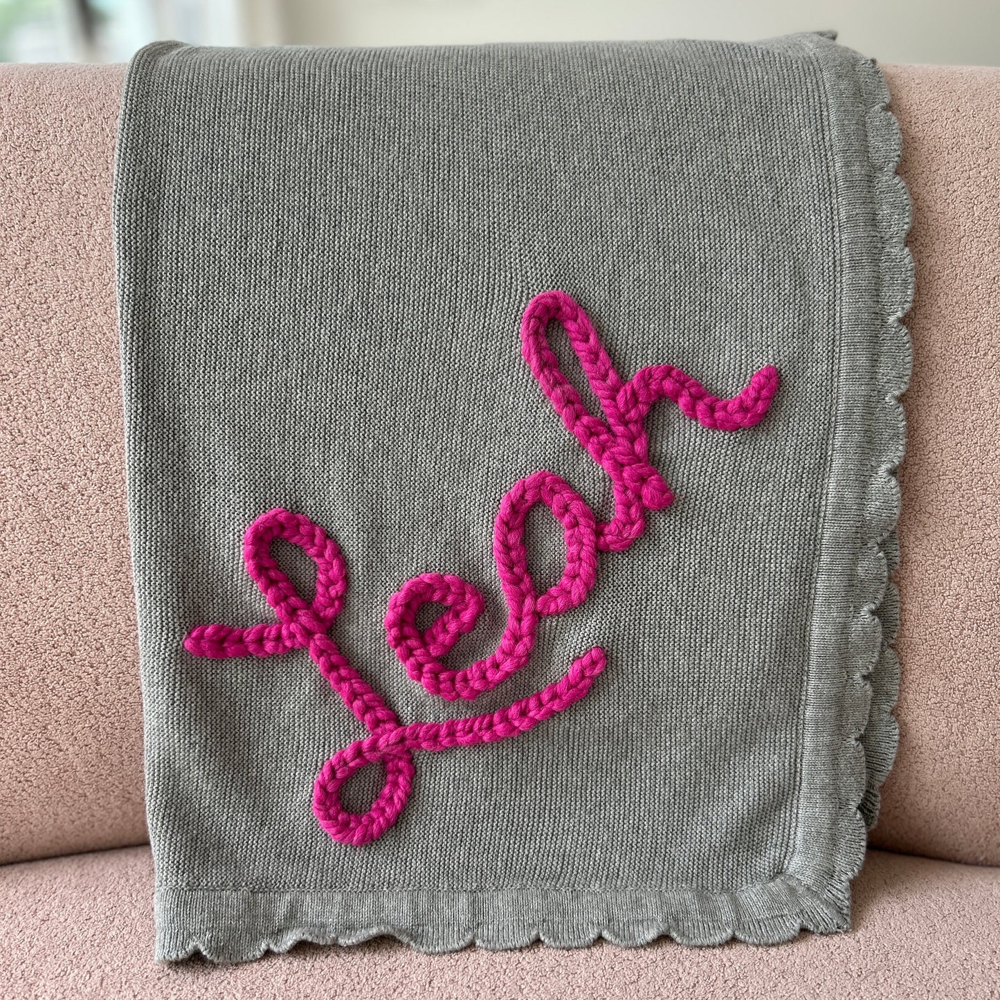 Grey Scalloped Edge Blanket | Gender Neutral baby blanket