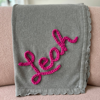 Grey Scalloped Edge Blanket | Gender Neutral baby blanket