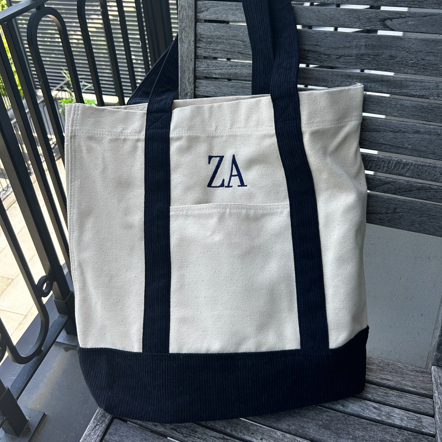 Canvas Beach Bag | Oatmeal & Navy Blue