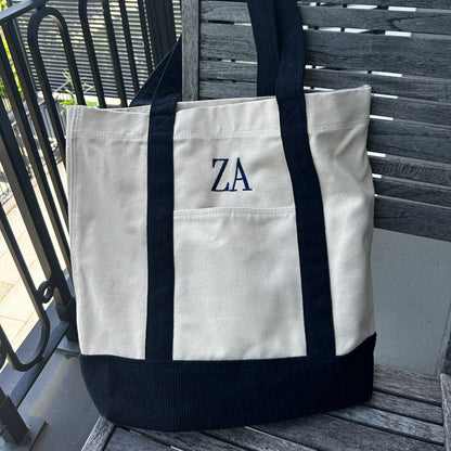 Canvas Beach Bag | Oatmeal & Navy Blue