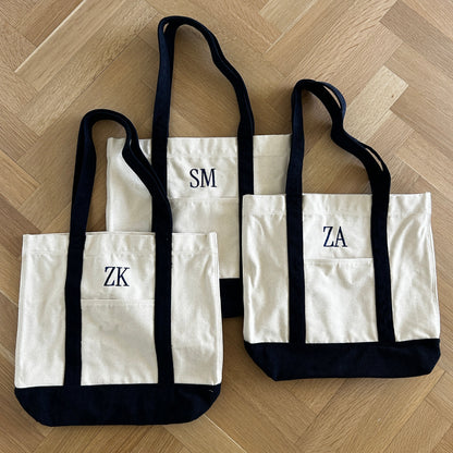 Canvas Beach Bag | Oatmeal & Navy Blue