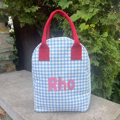 Custom Lunch or Snack Bag Light Blue Gingham | Clean, Non-Toxic Machine Washable (Copy)