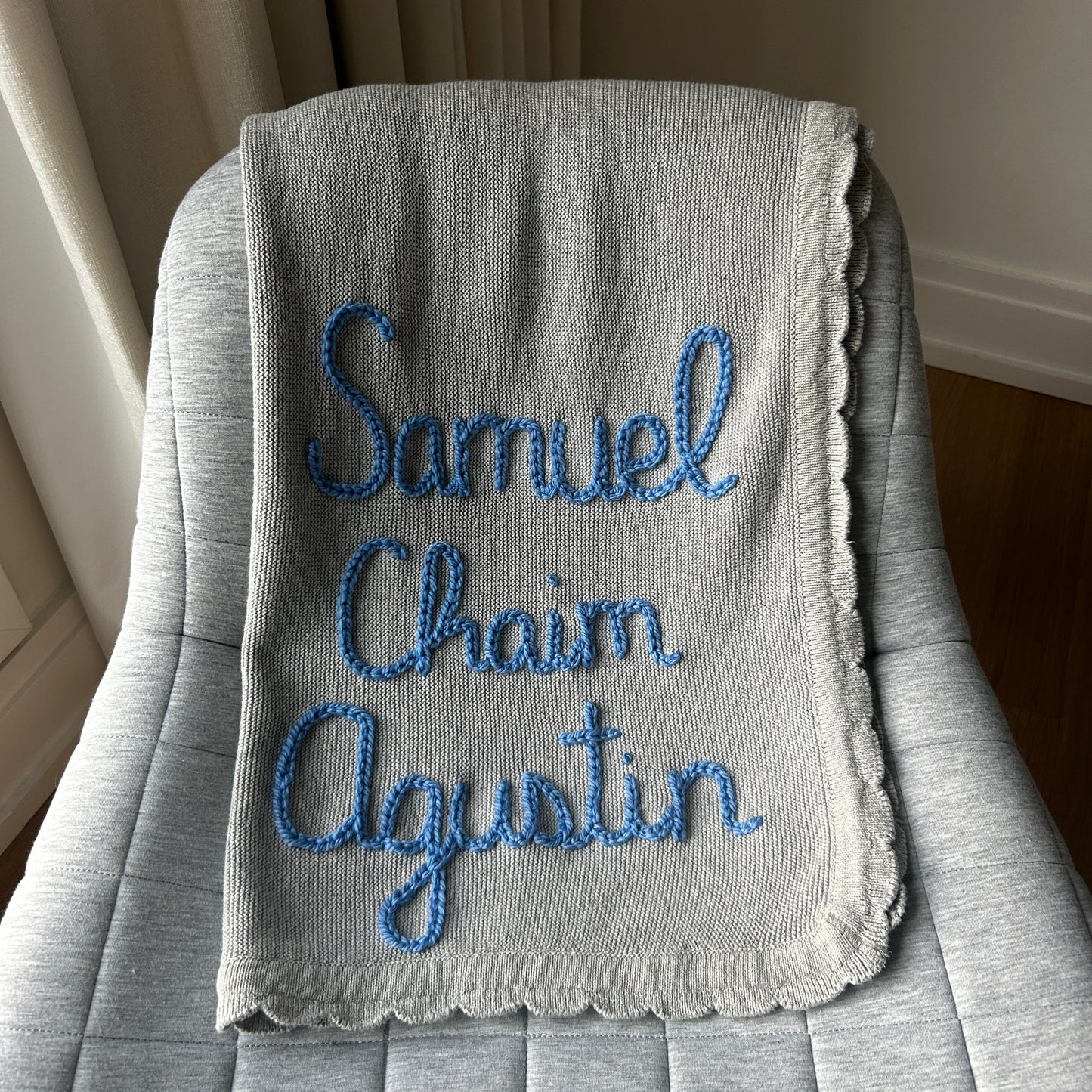 Grey Scalloped Edge Blanket | Gender Neutral baby blanket