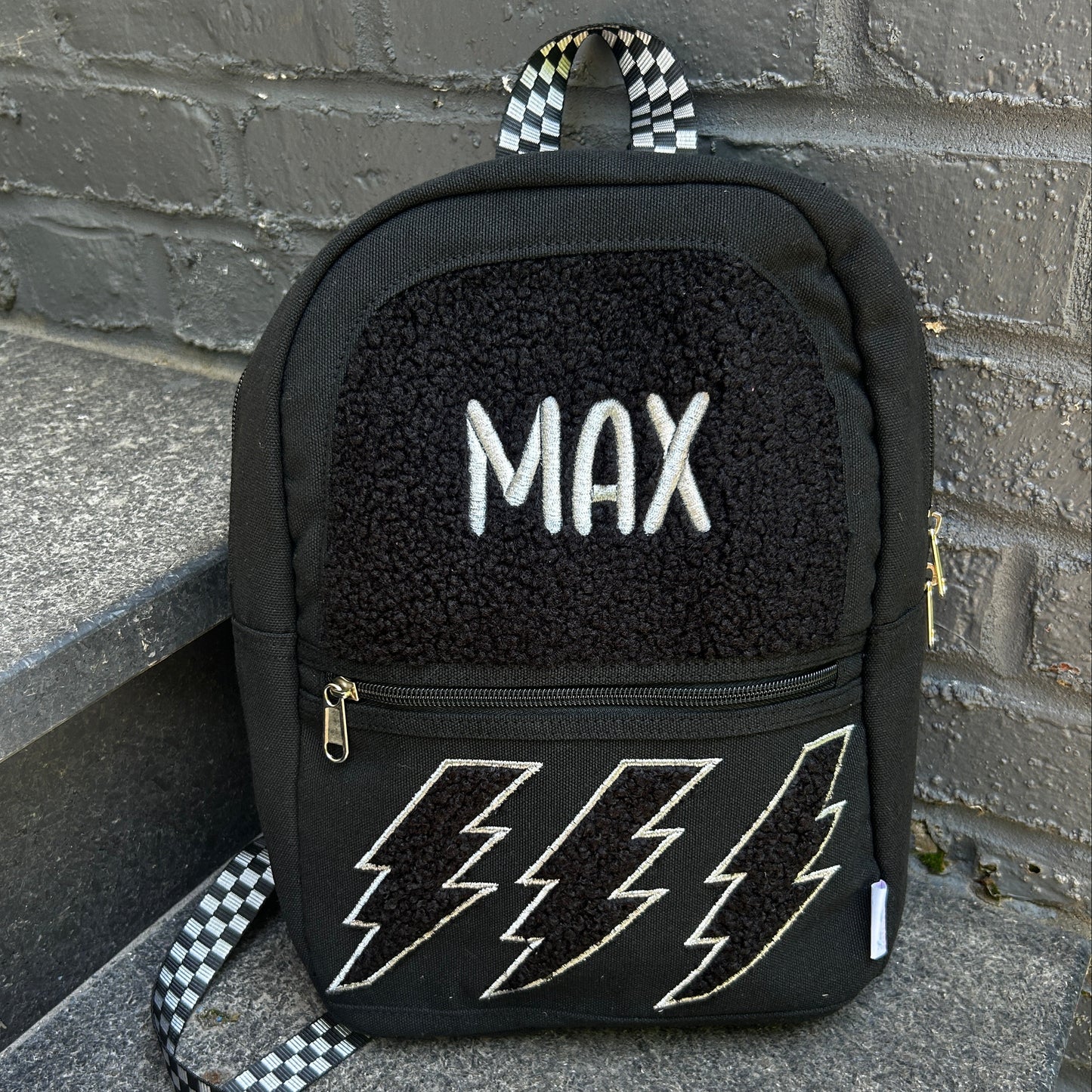 Black Toddler Lightning Bouclé Backpack