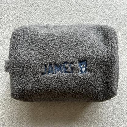 White Teddy Boucle Pouch | Machine Embroidery