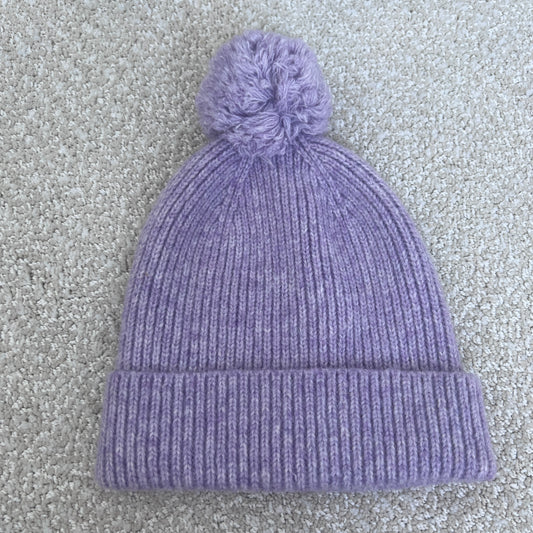 Purple Pompom Kids Hat | 5-10 Years Old