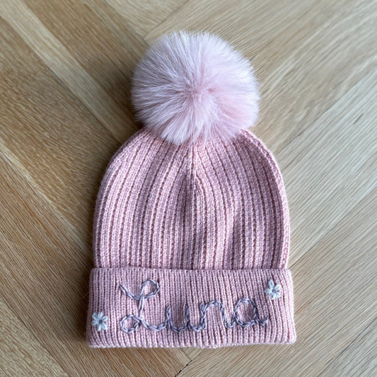 Baby Pink Toddler Pom Pom Hat | 9 Months to 6 Years