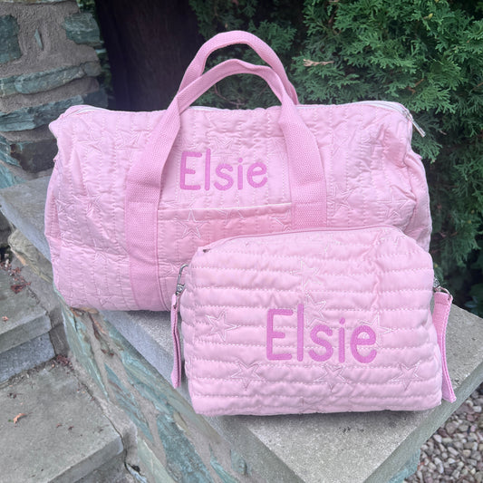 Star Bag & Pouch Bundle | Overnight Bag + Pouch in Pink or Grey| Machine Embroidery