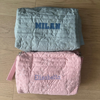 Star Diaper Pouch | Pale Pink or Grey Green | Machine Embroidery