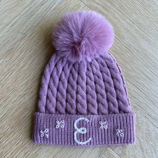 Deep Blush Cableknit Pompom Beanie for babies | Soft Custom Baby Hat