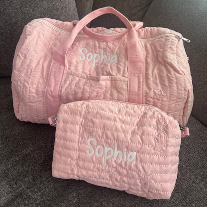 Star Bag & Pouch Bundle | Overnight Bag + Pouch in Grey or Pink| Machine Embroidery