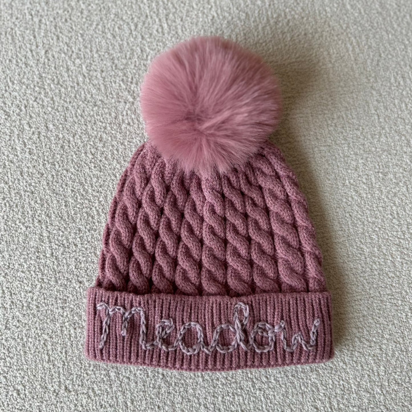 Deep Blush Cableknit Pompom Beanie for babies | Soft Custom Baby Hat