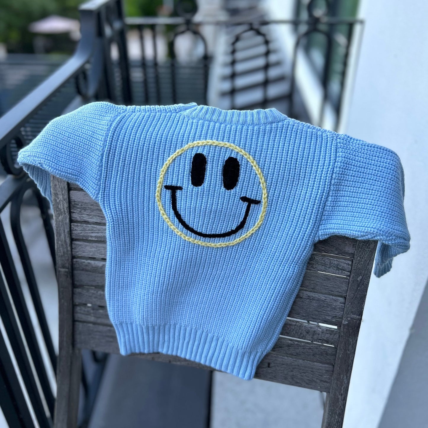 Smiley Initial Classic Knit Sweater | Custom Smiley Face Sweater