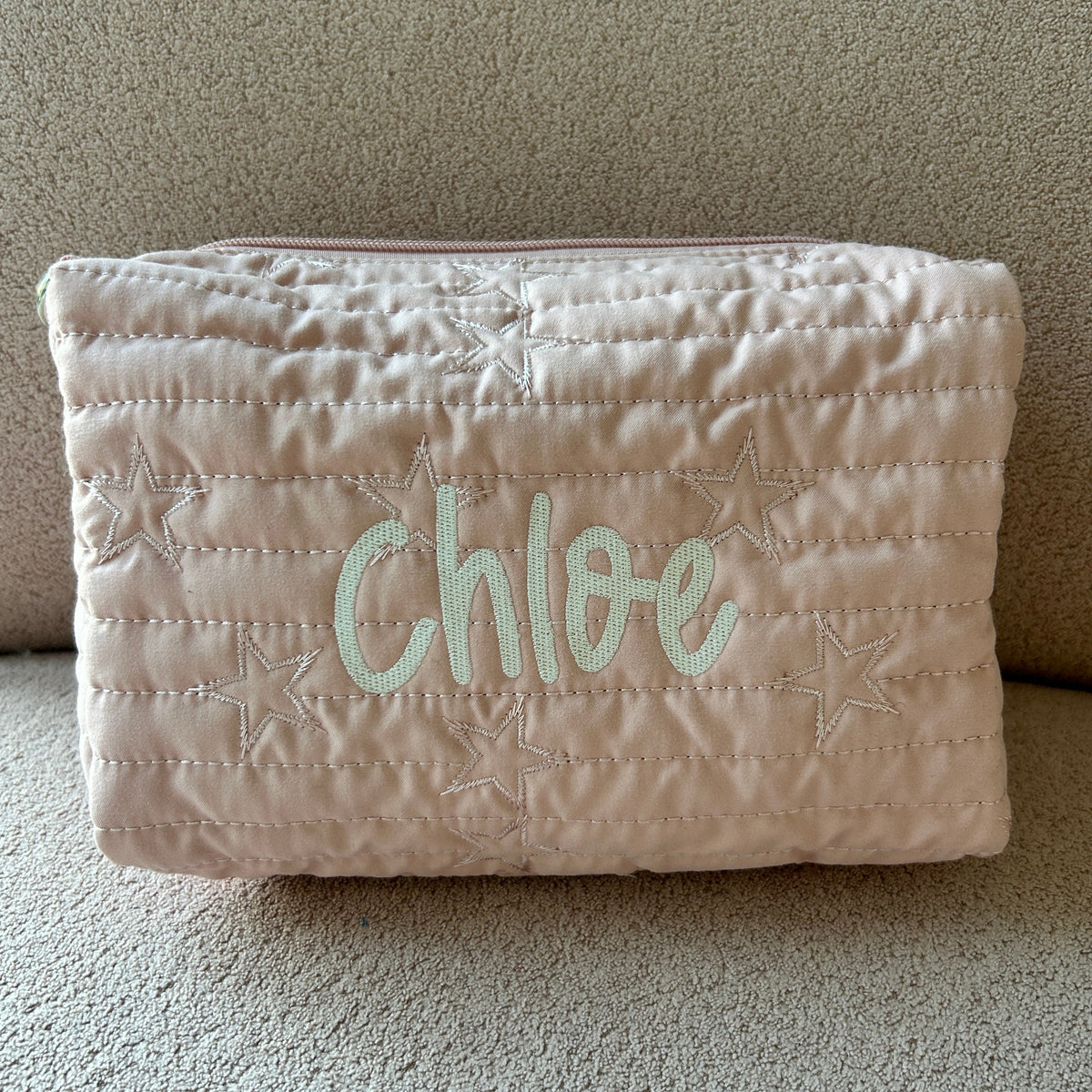 Star Diaper Pouch | Pale Pink or Grey Green | Machine Embroidery