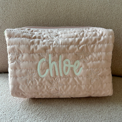 Star Diaper Pouch | Pale Pink or Grey Green | Machine Embroidery