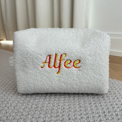 Teddy Boucle Pouch | White or Beige | Machine Embroidery