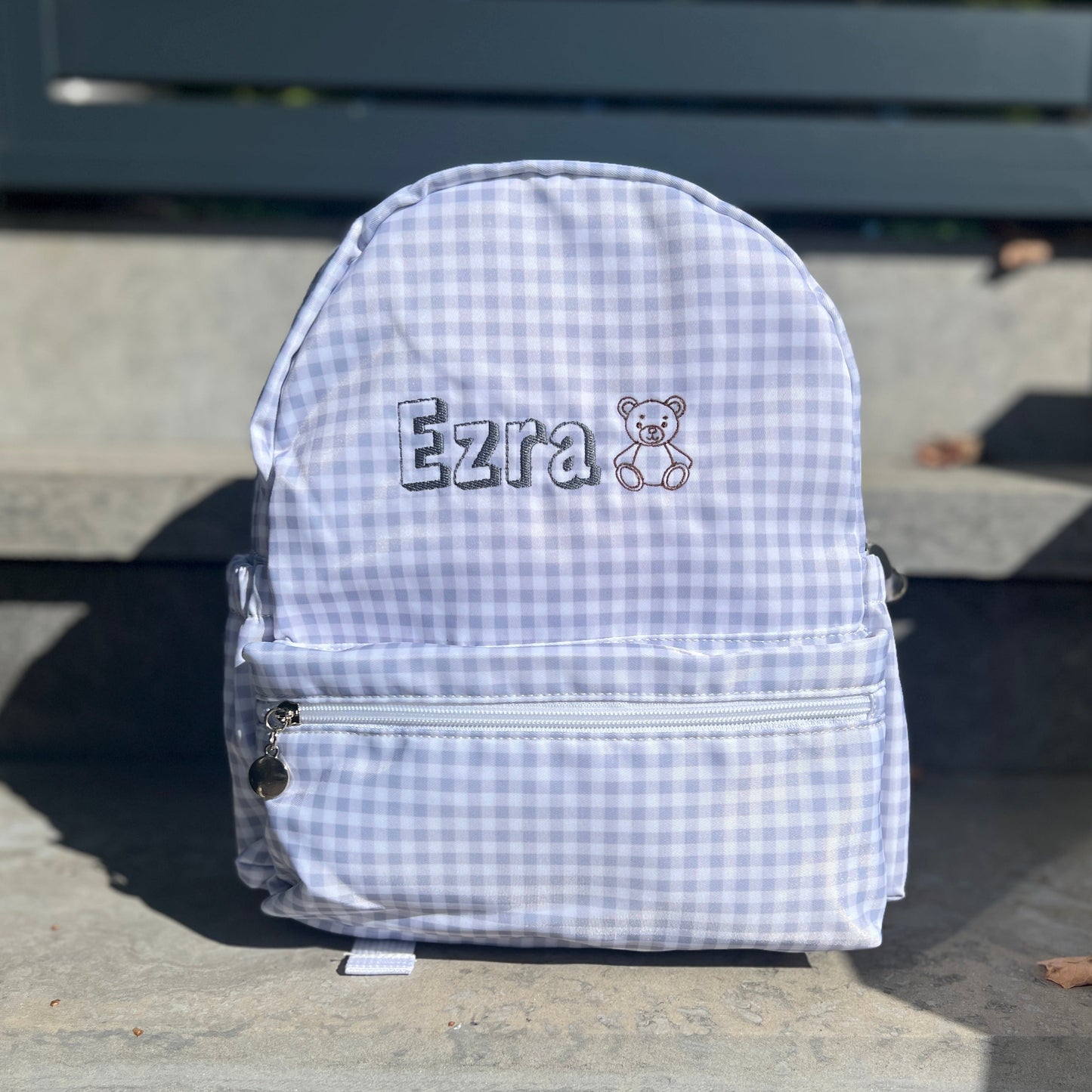Gingham Toddler Backpack in Grey