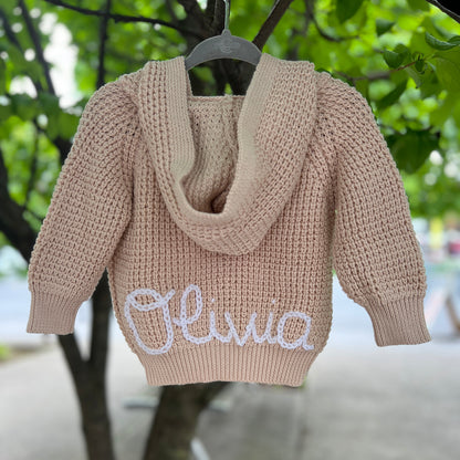 Hooded Waffle Cardigan | Oatmeal, Brown or Navy