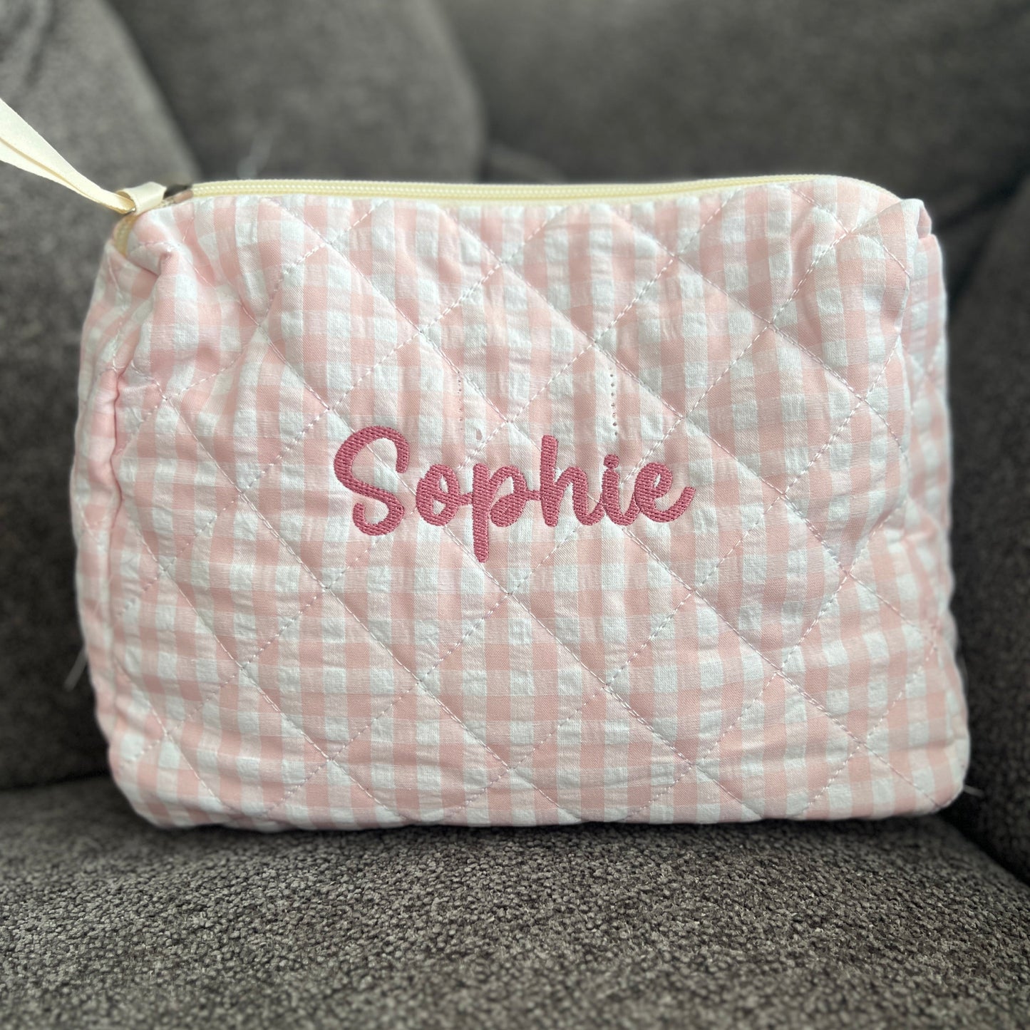SOPHIE pink gingham pouch | SEE DESCRIPTION