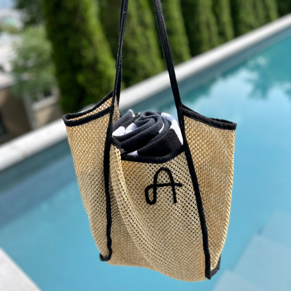 Woven Beach Bag Black & Beige