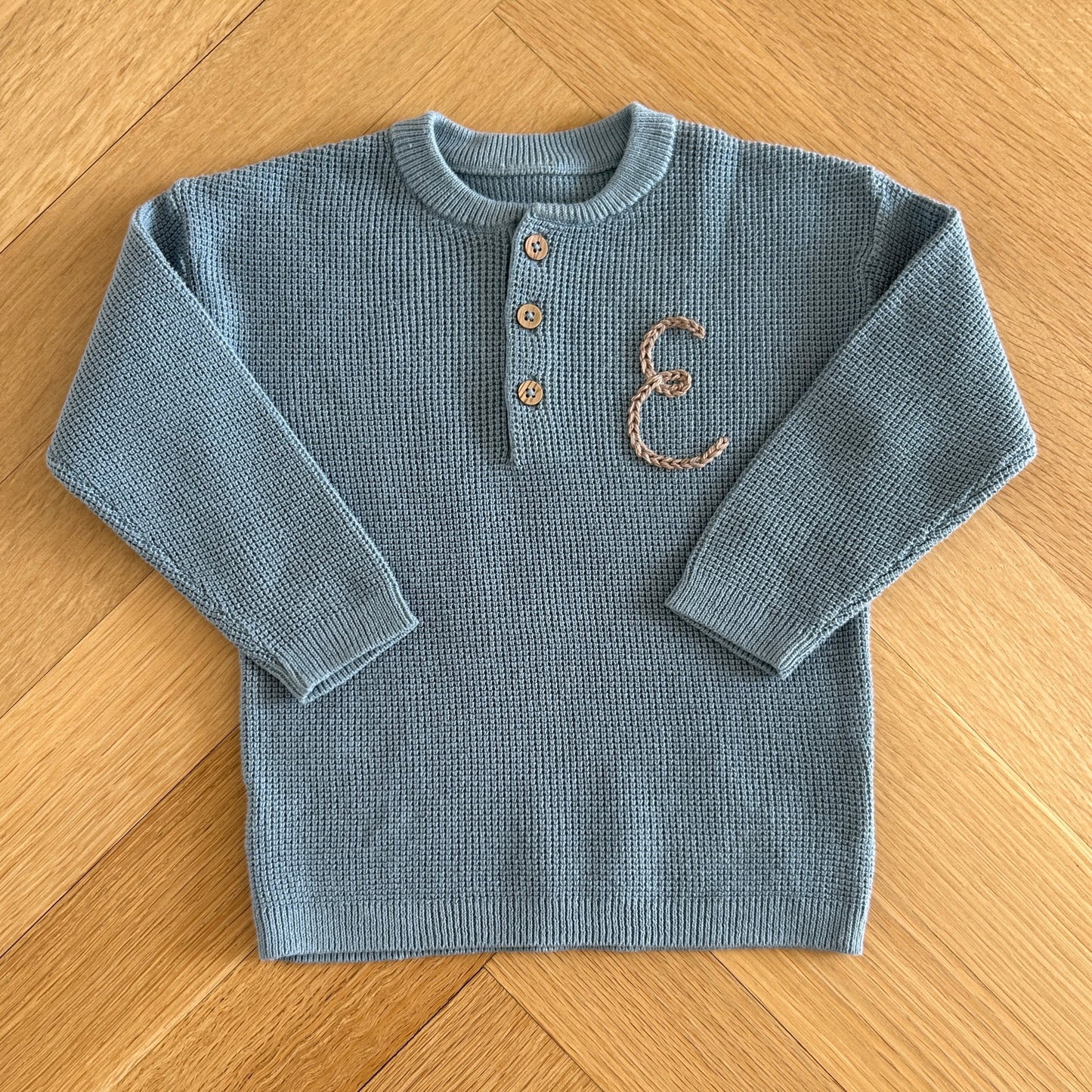 Henley Waffle Sweater | Beige & Blue, Multiple Sizes