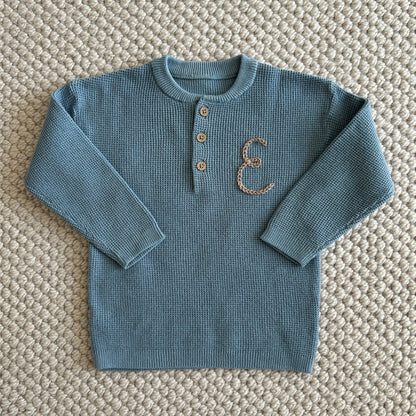 Henley Waffle Sweater | Blue and Beige Multiple Sizes