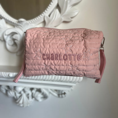 Star Diaper Pouch | Pale Pink or Grey Green | Machine Embroidery