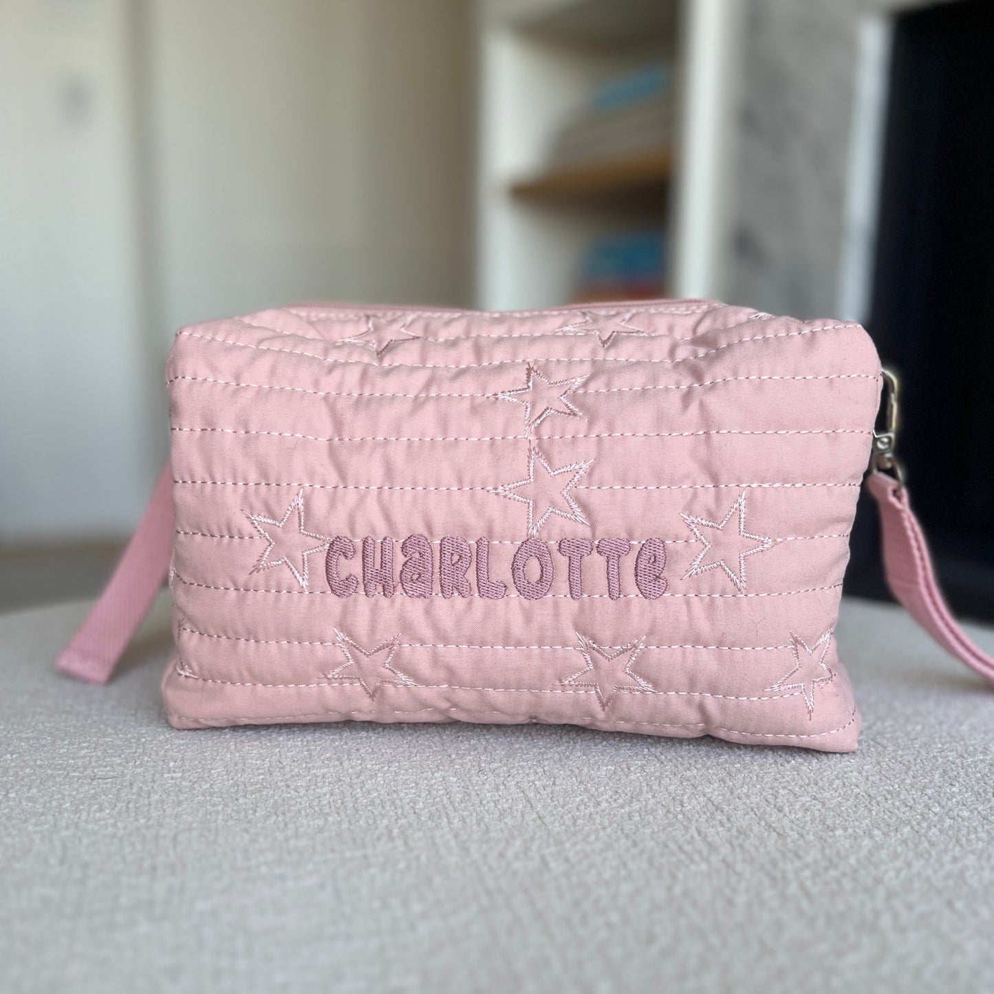 Star Diaper Pouch | Pale Pink or Grey Green | Machine Embroidery