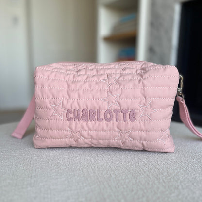 Star Diaper Pouch | Pale Pink or Grey Green | Machine Embroidery