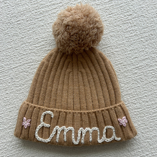 Pom Pom Hat | Winter beanie for 2-5 Years in Beige or Black