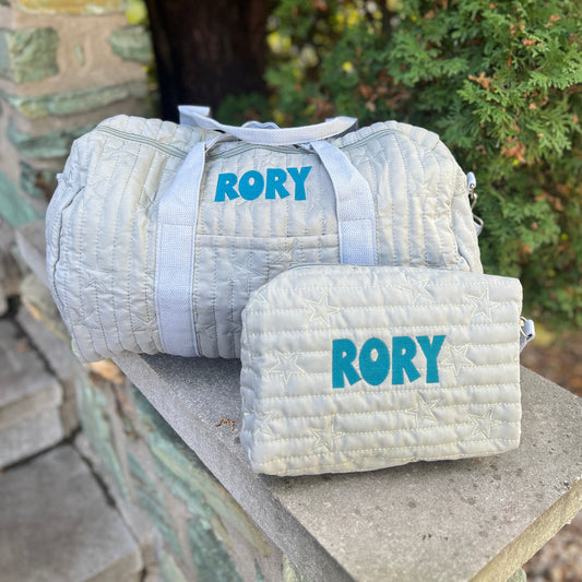 Star Bag & Pouch Bundle | Overnight Bag + Pouch in Grey or Pink| Machine Embroidery