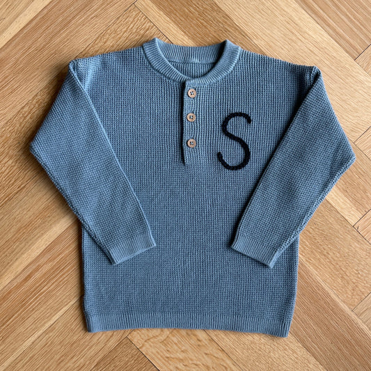 Henley Waffle Sweater | Blue and Beige Multiple Sizes