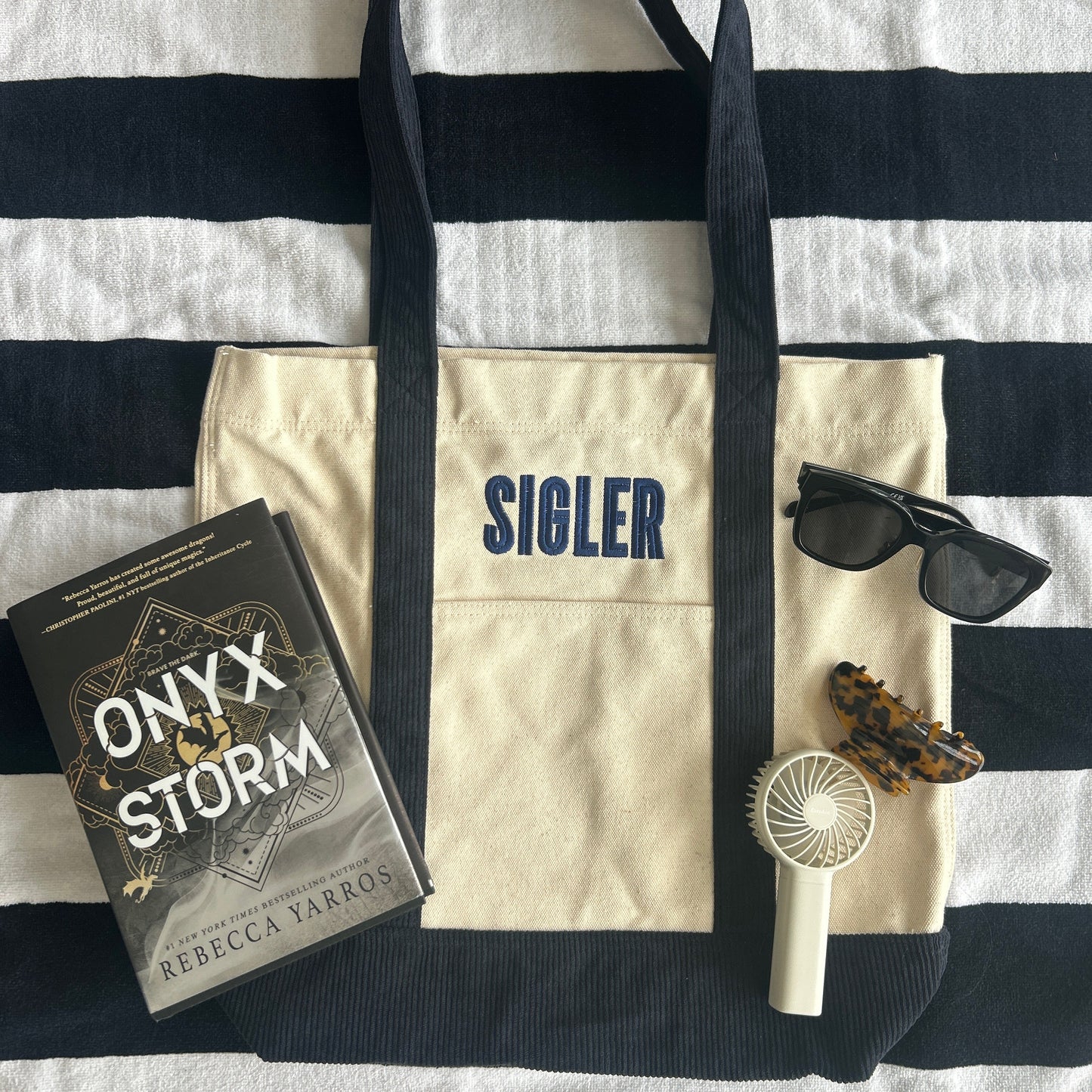 Canvas Beach Bag | Oatmeal & Navy Blue | PRE-LAUNCH PRICING
