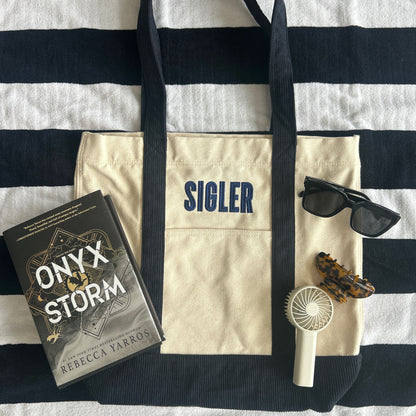 Canvas Beach Bag | Oatmeal & Navy Blue | PRE-LAUNCH PRICING