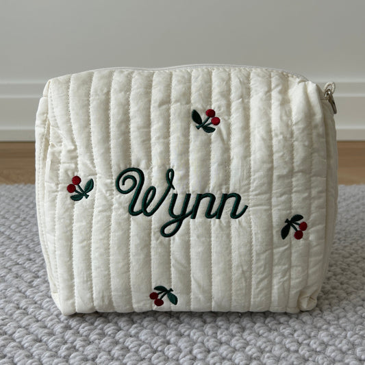 Cherry Pouch | Diaper Bag Pouch or Cosmetic Bag | Machine Embroidered