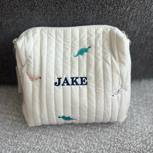 Dinosaur Pouch | Diaper Bag Pouch or Cosmetic Bag | Machine Embroidered