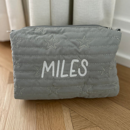 Star Diaper Pouch | Pale Pink or Grey Green | Machine Embroidery