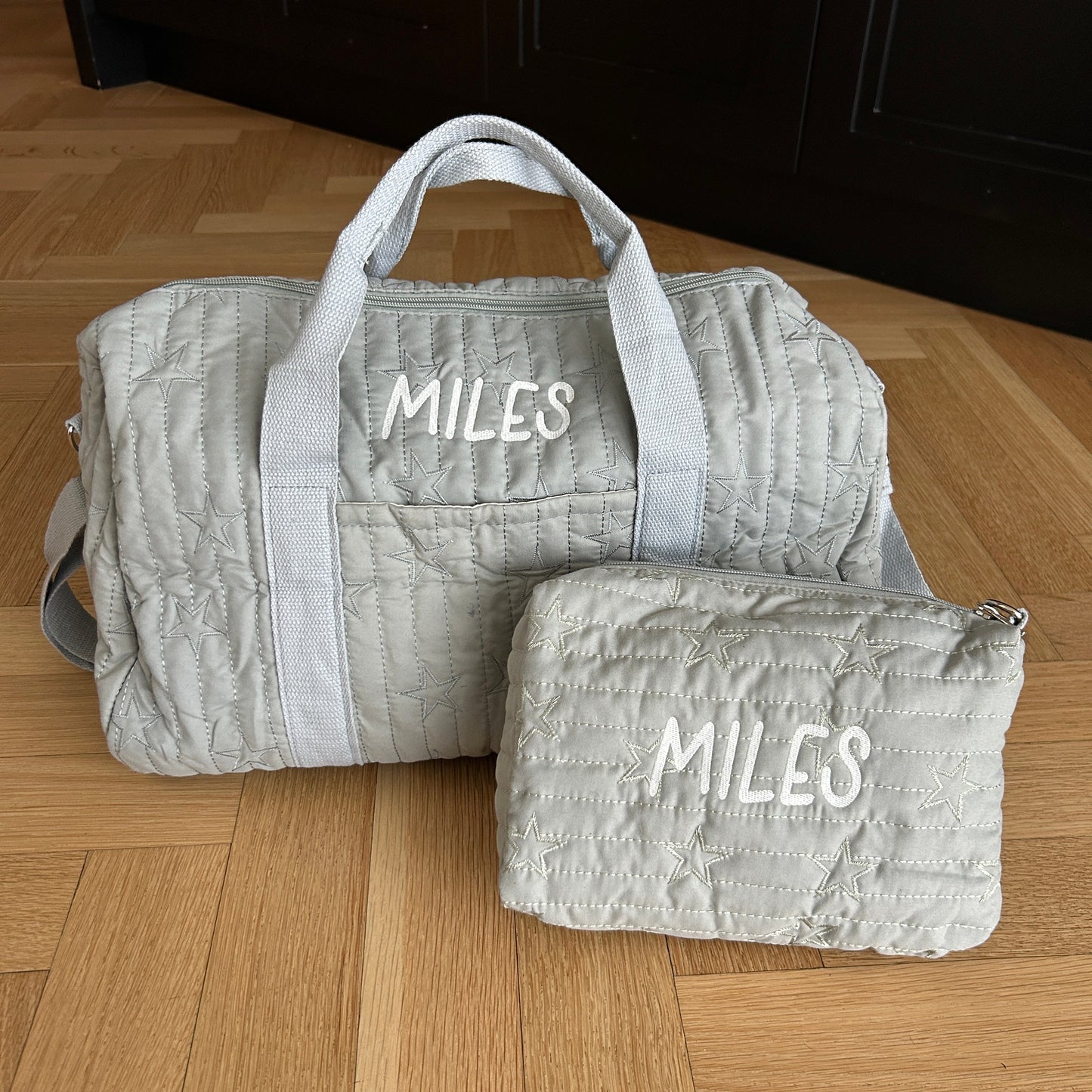 Star Bag & Pouch Bundle | Overnight Bag + Pouch in Grey or Pink| Machine Embroidery