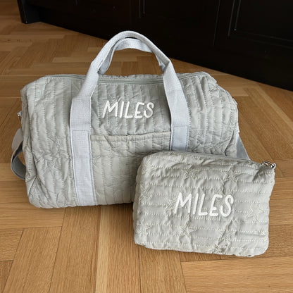 Star Bag & Pouch Bundle | Overnight Bag + Pouch in Grey or Pink| Machine Embroidery