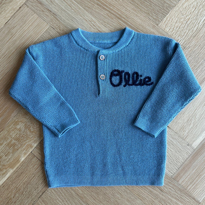 Henley Waffle Sweater | Blue and Beige Multiple Sizes