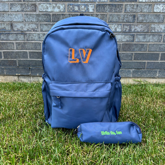 Nylon Big Kids Backpack with Matching Pencil Case | Navy Blue or Black