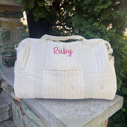 Star Diaper Bag / Overnight Bag CREAM | Machine Embroidery