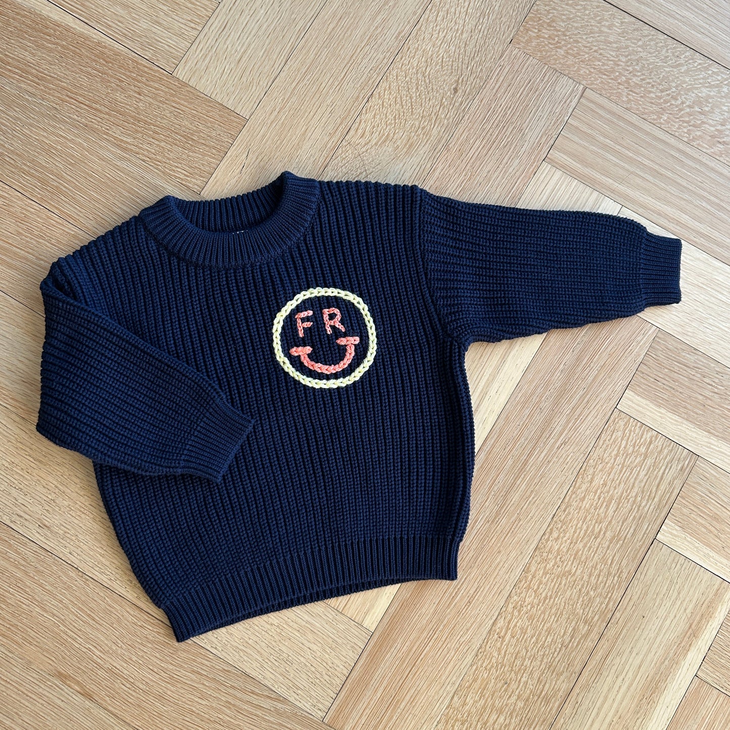Smiley Initial Classic Knit Sweater | Custom Smiley Face Sweater