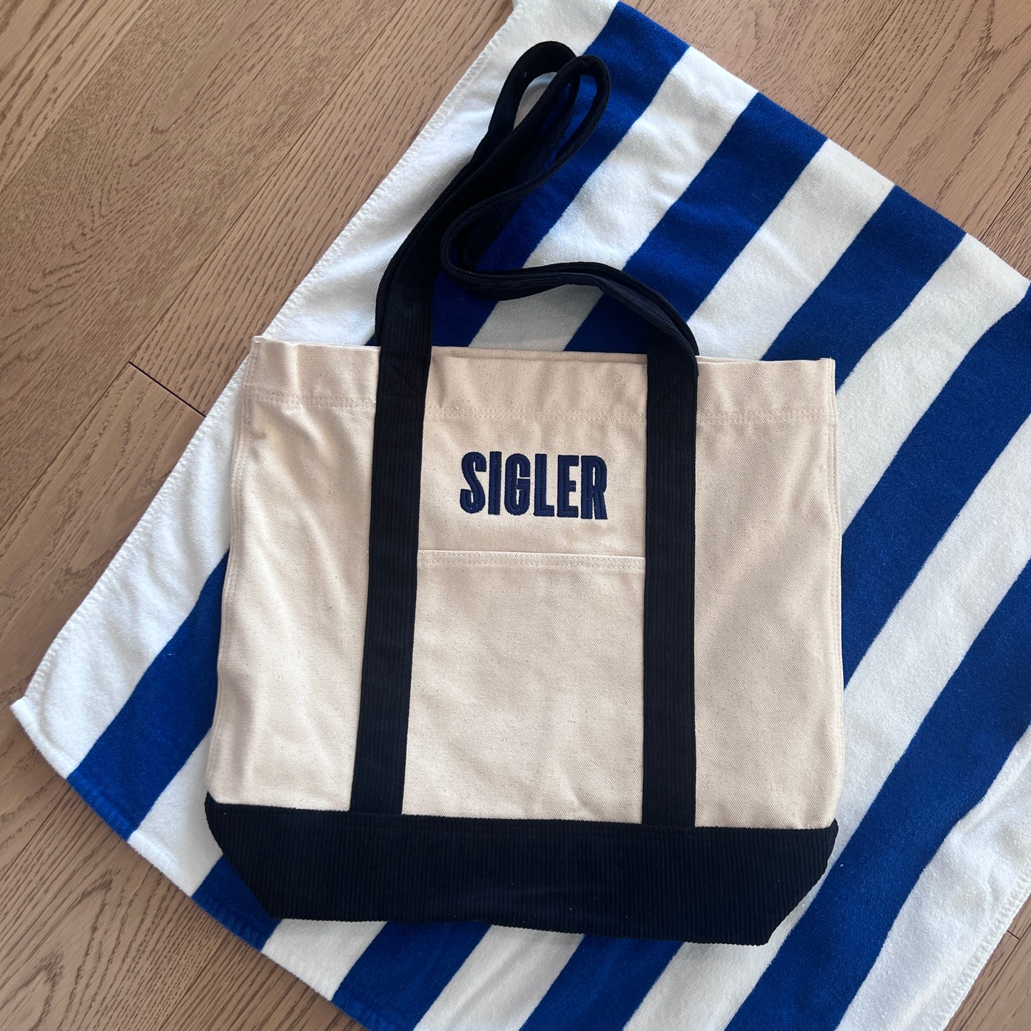 Canvas Beach Bag | Oatmeal & Navy Blue | PRE-LAUNCH PRICING