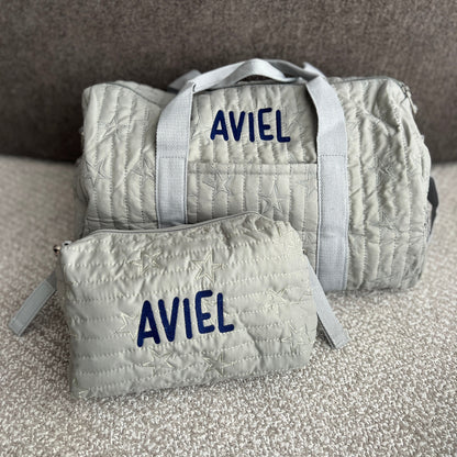 Star Bag & Pouch Bundle | Overnight Bag + Pouch in Grey or Pink| Machine Embroidery