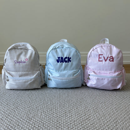 Gingham Toddler Backpack | Beige, Pink, Blue or Grey