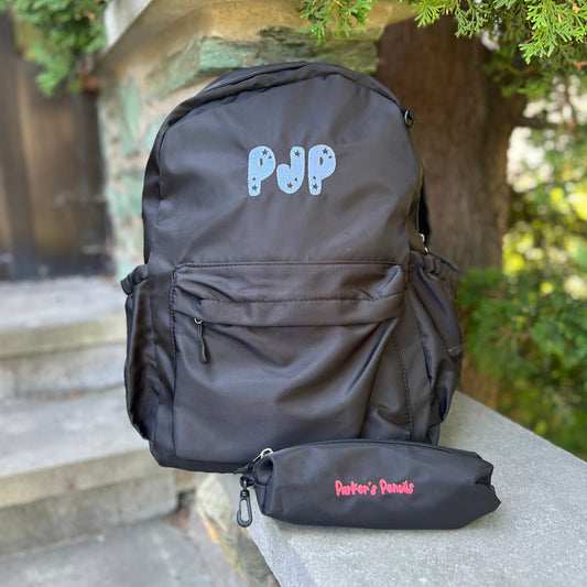 Nylon Big Kids Backpack with Matching Pencil Case | Black or Navy Blue