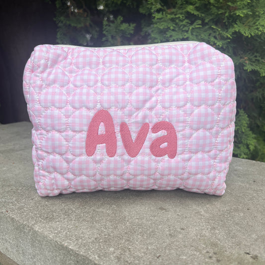 Heart print gingham pouch
